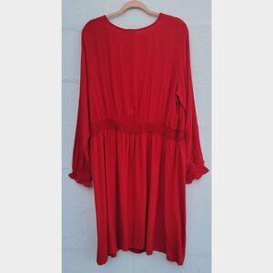 Vero Moda Dress Womens 16 Red Long Sleeve Flowy  Elastic Waist Wrap Ruffle Light